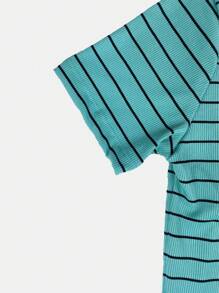 K&K FASHION Ribbed Striped T-Shirt - Green Water - View 5