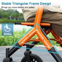 WALK MATE Tall Seniors-Xe tập đi bằng nhôm có thể gấp lại có thể điều chỉnh được có ghế ngồi Bánh trước 12" + Bánh sau 10", Túi đựng quà Túi đựng quà - trái cam - Xem 3