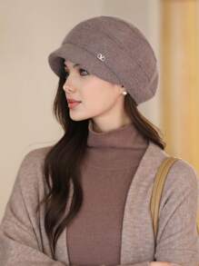 1 件装女士纯色贝雷帽，保暖防风，适合妈妈，时尚百搭兔毛针织帽，适合户外散步 - 彩色 - 查看 3