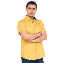 camisa hombre casual manga corta amarillo con detalle en el cuello - Mostaza Amarilla - Ver 3