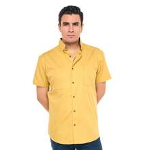 camisa hombre casual manga corta amarillo con detalle en el cuello - Mostaza Amarilla - Ver 4