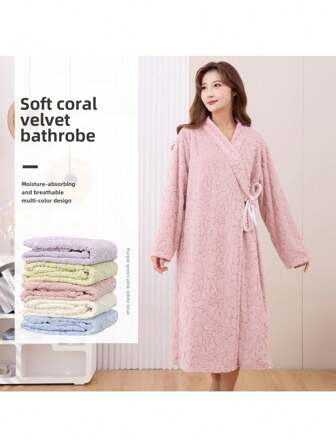 Adult Women Home/Hotel Use Bathrobe, Long Sleeve Quickdry Sleepwear, Thick Cloth For Wearing As TowelSummer Wedding Home Bathroom Decor Back To School