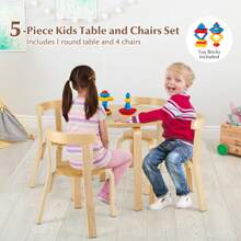 Homasis 5-Piece Kids Wooden Curved Back Activity Table & Chair Set - Natural - View 2