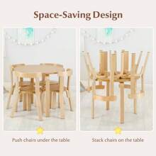 Homasis 5-Piece Kids Wooden Curved Back Activity Table & Chair Set - Natural - View 8
