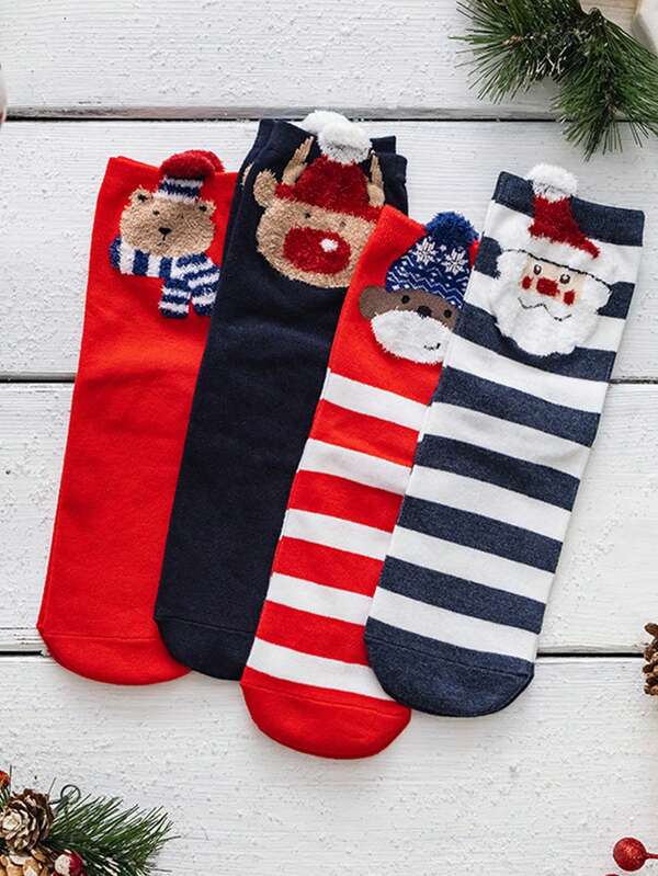 1/2/4 szt. Damskie skarpetki świąteczne z reniferem, bałwanem, zabawnym wzorem Świętego Mikołaja
