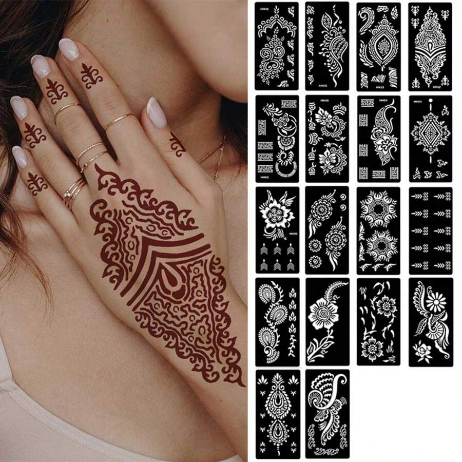 9 khuôn vẽ hình bàn tay rỗng, thích hợp để vẽ lên tay, cơ thể, dùng trong đám cưới, lễ hội, bãi biển, và sáng tạo nghệ thuật DIY. - màu đen - Xem 1