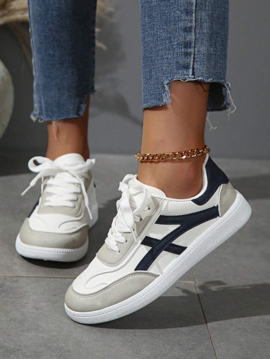 Giày thể thao thường ngày cho nữ, Giày trượt ván thiết kế tối giản thời trang cho mùa thu/đông 2024, Giày thể thao ngoài trời nhẹ, chống trượt, thoải mái - Màu xanh lam - Xem 1