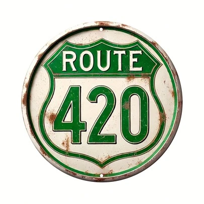 复古 420 号公路墙面艺术标志：8 英寸铁质，预钻孔，防水且耐候 - 是爱好者、家居装饰、房间装饰、墙面装饰的完美礼物
