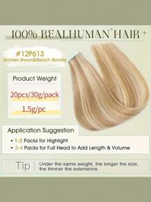 Tape In Hair Extensions Human Hair 20pcs/Pack/30g Remy Straight Invisible Tape Adhesive Hair Extensions Suitable For All People 10-24 Inches - S12/613 - View 3