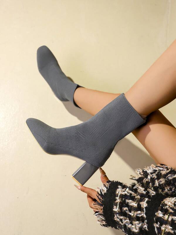 Women's Thick Heel Short Boots, Fashion, Comfortable, Versatile, Elastic, Skinny Boots, All Season