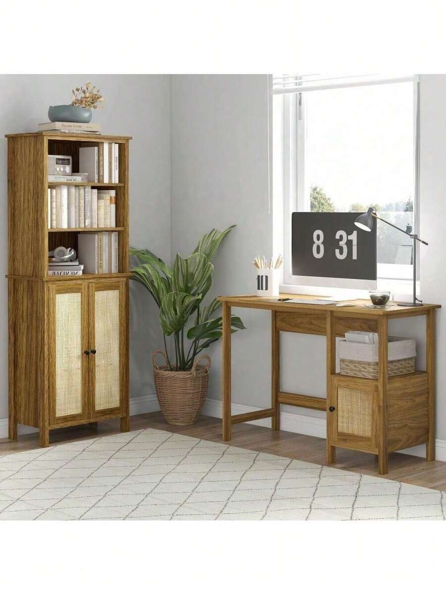 Bookcase With And Open Shelves, Tall Bookshelf, Walnut