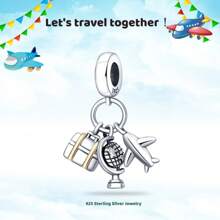 1pc 925 Bạc Sterling Mặt Vali Máy Bay Và Quả Địa Cầu Bùa Cho Vòng Tay Rắn Vòng Cổ Trang Sức Du Lịch Bùa Thích Hợp Cho Làm Trang Sức Tự Làm Quà Tặng Trang Sức Cho Phụ Nữ Vé Máy Bay Có Bùa Máy Bay - Bạc - Xem 12