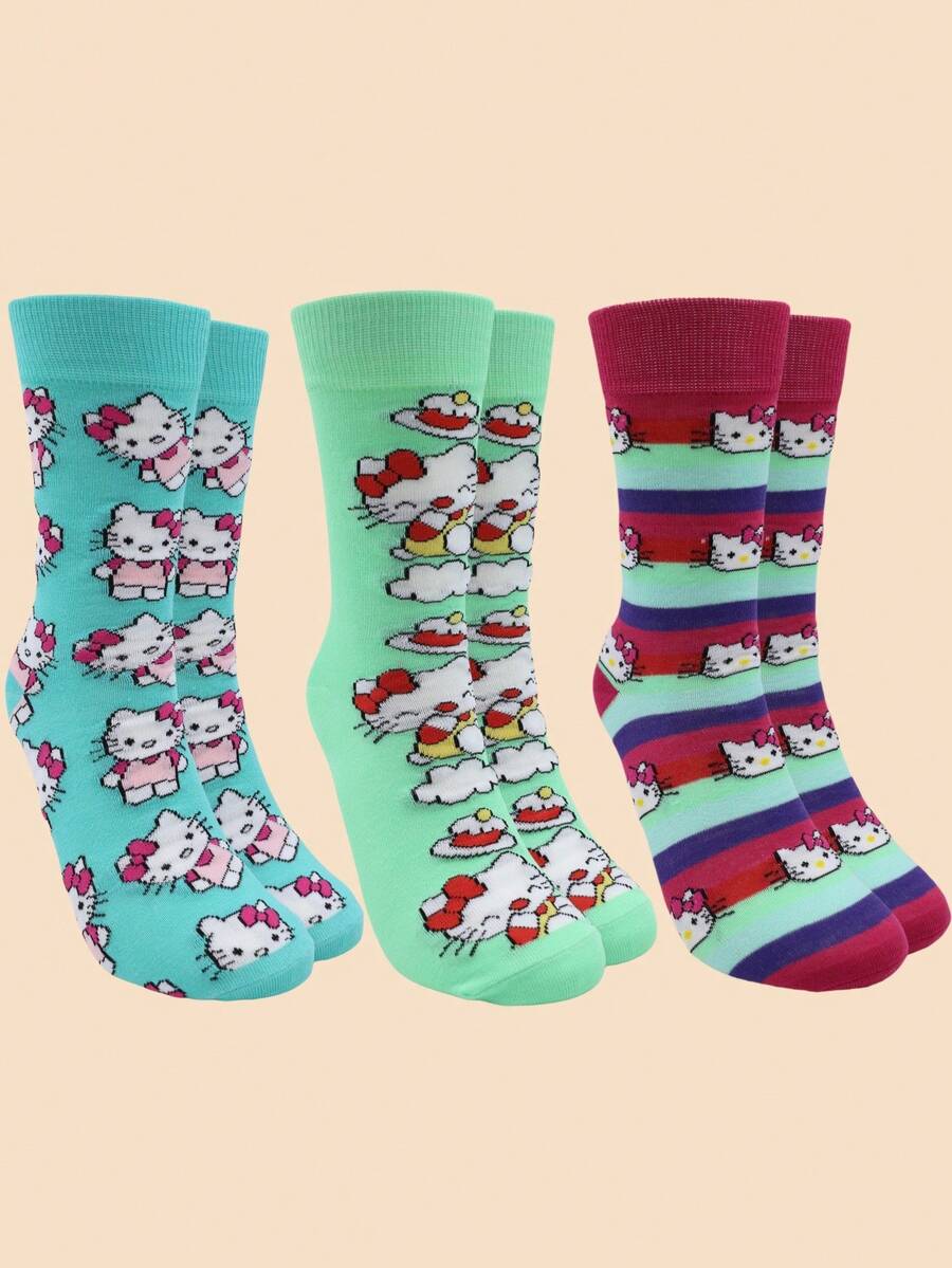 SANRIO 3 đôi tất dài vừa phải cho nam/cặp đôi, cá nhân hóa, vui nhộn, phong phú và nhiều màu sắc, thiết kế hoạt hình anime sáng tạo, quà tặng ngày lễ, thoải mái và thoáng khí, cải thiện bầu không khí ngày gia đình, thời trang và hợp thời trang, phù hợp cho cả nam và nữ tất vui nhộn, điên rồ, anime, tất nhiều màu - Nhiều màu - Xem 1