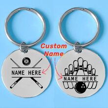 1pc Customized Billiard/Bowling Ball Keychain, Stainless Steel Personalized Keyring For Billiard/Bowling Club Members And Sports Fans - Multicolor - View 10