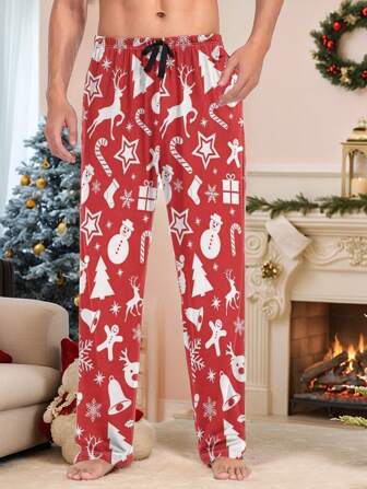 Men's Thin & Casual Christmas Print Pajama Pants For Autumn/Winter