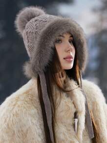 1 chiếc mũ len Balaclava mềm mại màu trơn cho nữ, mũ len dày chống gió giữ ấm mùa đông có vành che tai, mũ len dễ thương theo phong cách người có ảnh hưởng trên mạng xã hội, giản dị, thanh lịch, thời trang đường phố, cổ điển, phù hợp với chu vi vòng đầu lớn, thích hợp cho hoạt động ngoài trời, trượt tuyết, đạp xe, du lịch, tiệc tùng, sử dụng hàng ngày - MM1891 - Xem 6