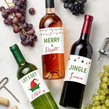 4 piezas Etiquetas divertidas de botellas de vino navideñas, diseño de gorro de Papá Noel, calcomanías de botellas de vino champán, etiquetas novelosas de botellas de vino para decoración de fiestas navideñas, regalos para amigos y familiares