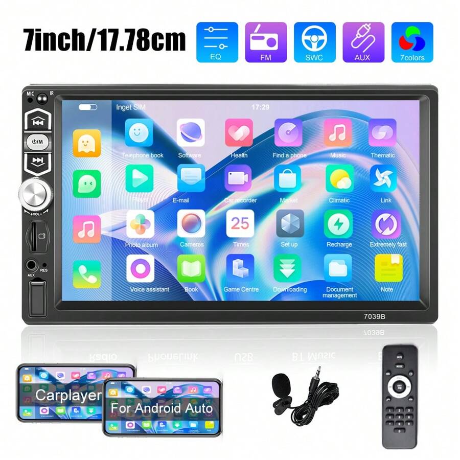 Apple CarPlay Head Unit Single Din Touchscreen Car Stereo Android Auto 7 Inch Car Radio With