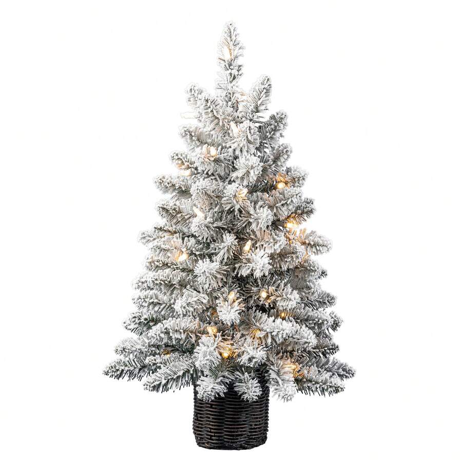 24 In Pre-Lit Cooper Flocked Spruce Artificial Christmas Tree With 35 Clear LED Lights And Stand - màu xanh lá - Xem 1