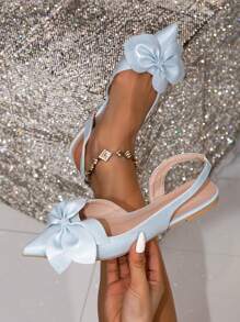 2025年夏季新款时尚女士平底鞋，蝴蝶结尖头，粉色女士平底鞋 - 藍色 - 查看 1