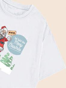Women's Santa Claus With Christmas Gift Printed T-Shirt Cotton Comfort Casual Streetwear Short Sleeve - 白色的 - 查看 4