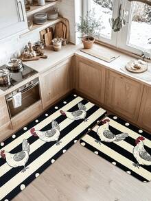 1/2 件别致农舍鸡厨房垫 - 充满活力的乡村防滑室内地毯，采用现代公鸡设计厨房地垫 - 防滑、防油、防水、防污、可机洗 - 非常适合入口、厨房、客厅、洗衣房、浴室和家居装饰 - 紅白色 - 查看 10