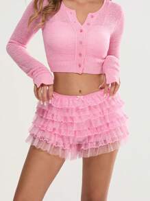 Women Lolita Bloomers Cute Ruffle Shorts Lace Pumpkin Pants Sexy Boyshorts Layered Bottoms Y2k Sweet Kawaii Pettipants - Hồng - Xem 4