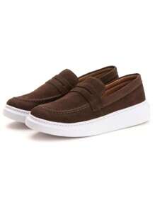 Men's Elegant Loafer Shoes In Lightweight Stitched Leather With Soft Sole + Watch - Rust Brown - View 2