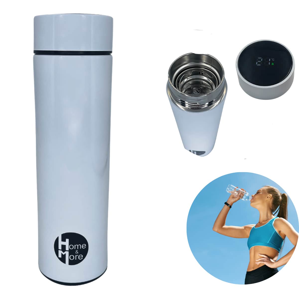 Stainless Steel Thermal Bottle With Digital Thermometer 500ml LED - trắng - Xem 1
