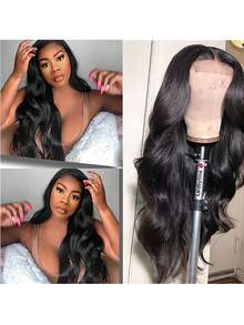 36 英寸 180% 密度波浪巴西处女真人发蕾丝前假发 预拔 13x4 蕾丝前假发 黑色 女士波浪假发 无胶黑色假发 成品假发 - 自然色&黑色系 - 查看 6