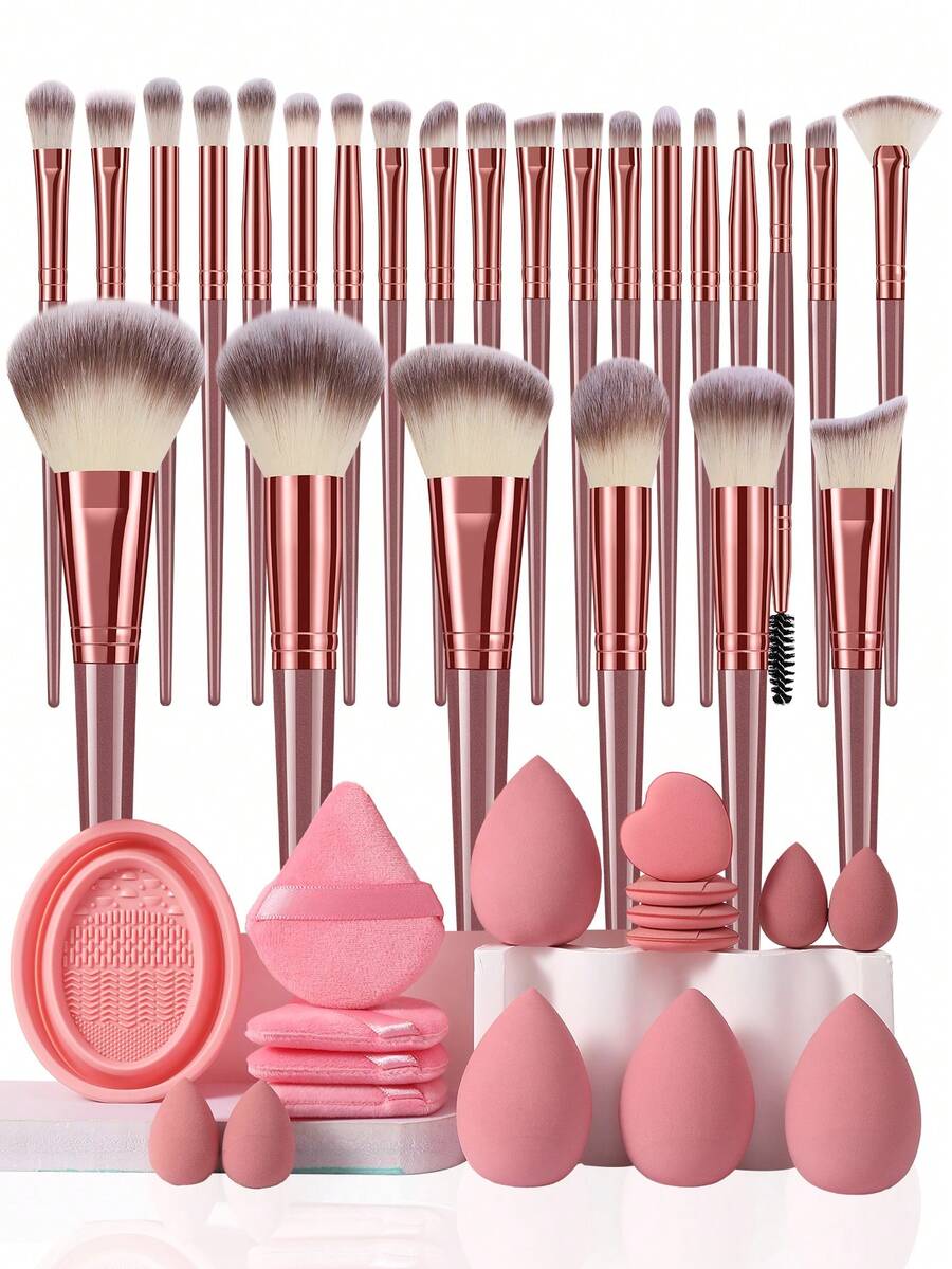 42pcs Makeup Brush Set Includes 25 Makeup Brushes (Powder Brush, Blush Brush, Highlighter Brush, Eyeshadow Brush, Eyeliner Brush, Contour Brush, Detail Brush), 4 Makeup Sponges, 4 Mini Makeup Sponges, 4 Finger Puff Sponges, 4 Triangle Powder Puff Sponges, 1 Makeup Brush Cleaning Bowl,Giveaways,Professional Makeup Brushes,Complete Makeup Set - Multicolor - View 1