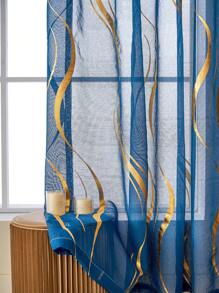 1pc Contemporary Metal Wave Pattern One-Sided Black Foil Sheer Curtain - Royal Blue - View 4