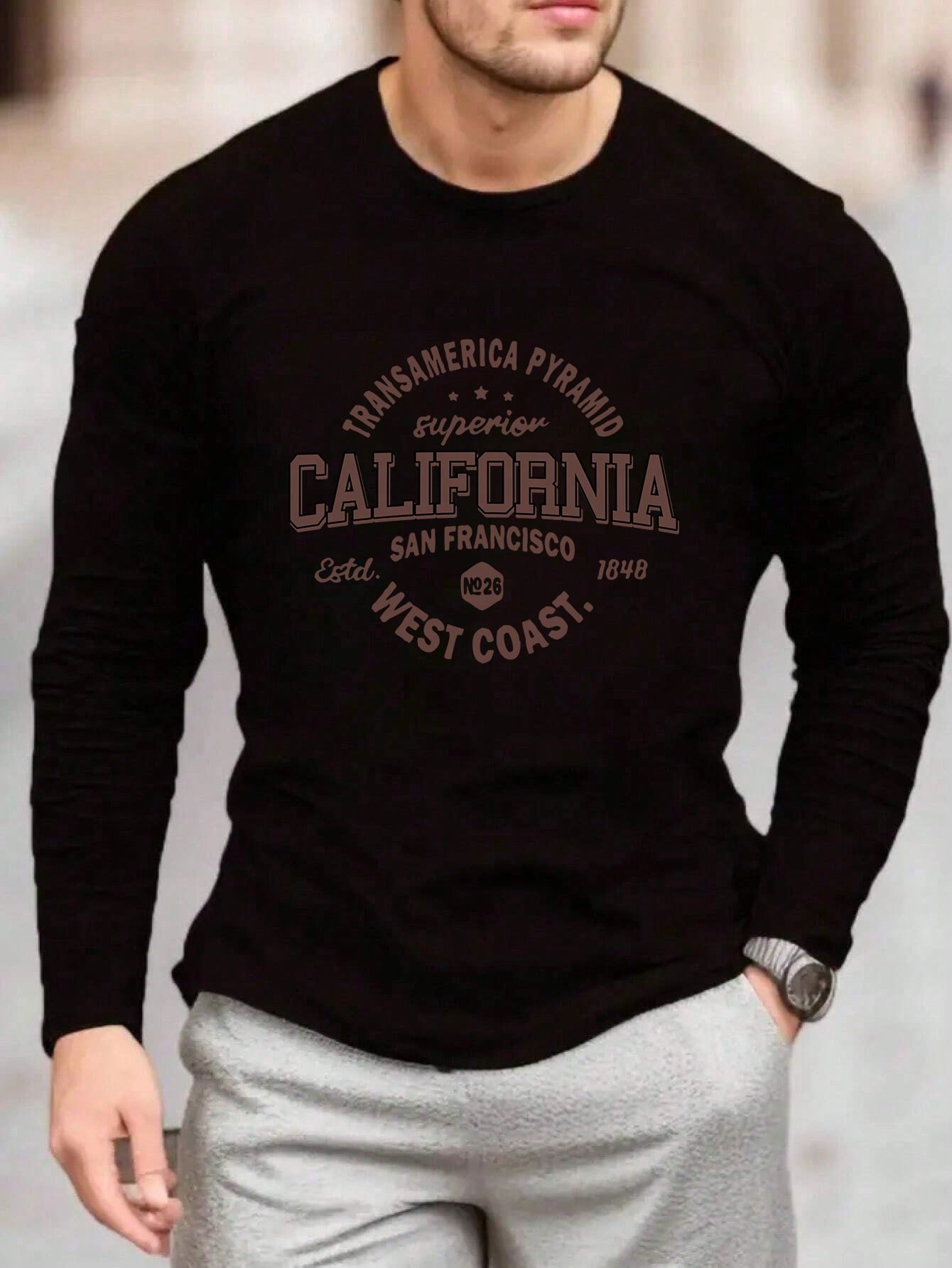 Men's Minimalist Print Crew Neck Long Sleeve T-Shirt