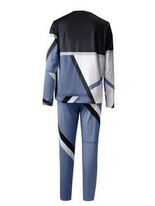 Zestaw 2 szt.: Koszulka z nadrukiem w bloki kolorów, z okrągłym dekoltem i długim rękawem oraz spodnie ze ściągaczem w pasie, swobodny strój wypoczynkowy lub odzież uliczna, jesień/zima