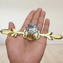 Conjunto de 10 peças de elegantes puxadores de vidro com strass dourado e cristal com bandeja - Acabamento polido, puxadores de vidro decorativos multifuncionais altamente atraentes para cozinha, banheiro e escritório, puxadores de cristal para gavetas e armários
