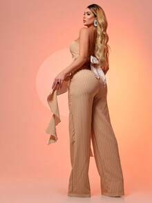 Conjunto Feminino Alfaiataria Calça E Cropped Com Babado Nas Lateais