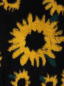 Pull tricoté ample à motif jacquard floqué tournesol rétro pour hommes, style de haute rue, automne/hiver