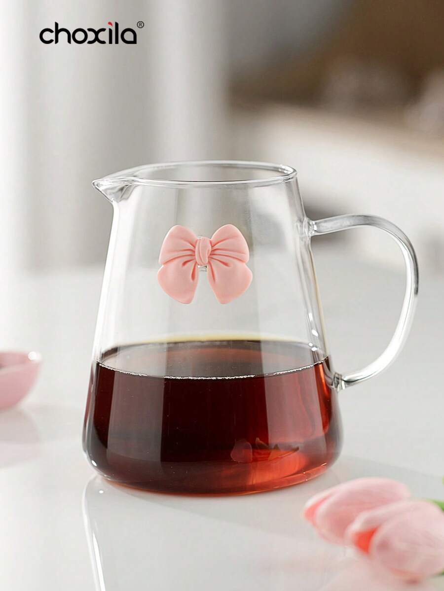 choxila 1pc Pink Bow Pour Over Coffee Pot, High Borosilicate Glass