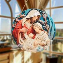 1 个经典圣诞木制墙标 - 耶稣木制装饰盘圣诞圆形标牌，圣诞/新年装饰标牌，圣诞/新年礼物，适用于家庭、花园、农舍、门廊装饰、乡村圣诞花环装饰和家居悬挂装饰，风格随机 - 彩色 - 查看 5