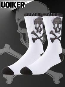 1 双男女款筒袜骷髅设计师新奇趣味袜子街头风格时尚滑板篮球嘻哈袜新奇趣味疯狂快乐袜子 - 彩色 - 查看 1