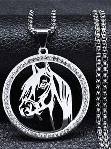 动物马头吊坠项链，男女款不锈钢透明水钻动物项链，金银色，男女款时尚珠宝项链 - 項鍊 - 查看 9