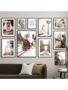 1pc Winter Train Door Snow Tree Car Christmas Wall Art Canvas Prints Nordic Posters Wall Decor Pictures Painting Living Room Decor Không có khung - Nhiều màu - Xem 1