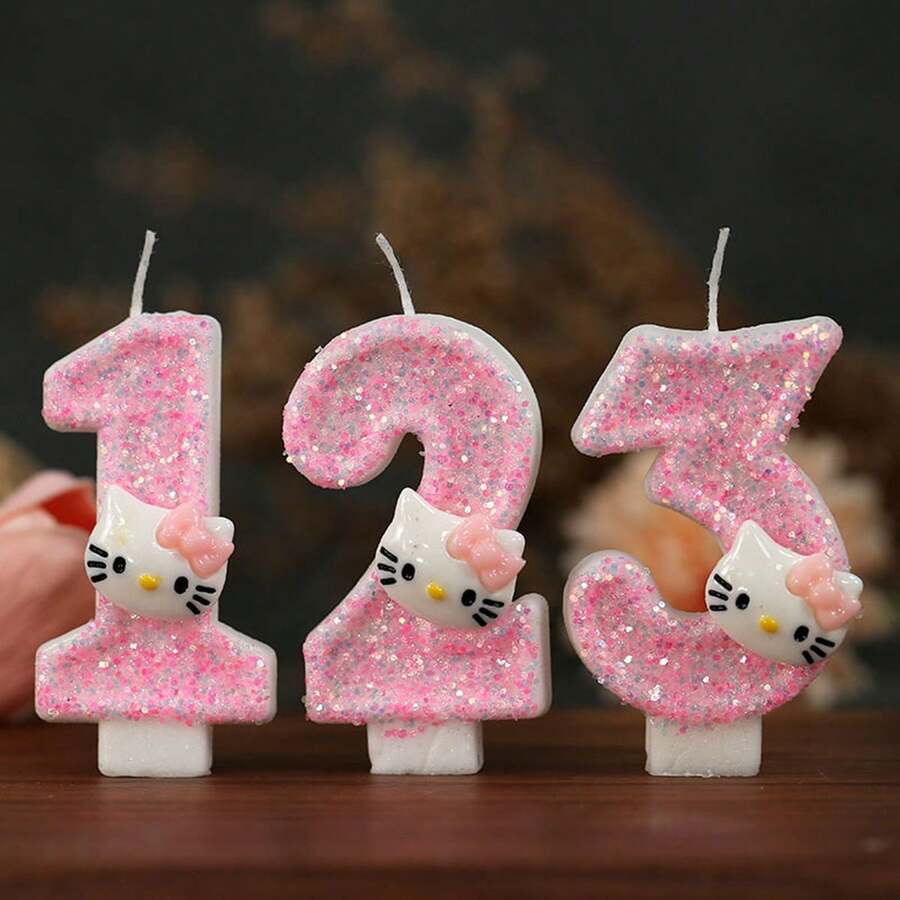 Nến trang trí bánh kem  Pink Glitter Number Candle Toppers, Thích hợp cho nến trang trí nhân vật hoạt hình, Dùng cho tiệc tùng và lễ kỷ niệm, Phụ kiện nến chất lượng cao không dùng điện, Nến sinh nhật, Nến số mèo, Nến trang trí bánh kem màu hồng - Nhiều màu - Xem 1