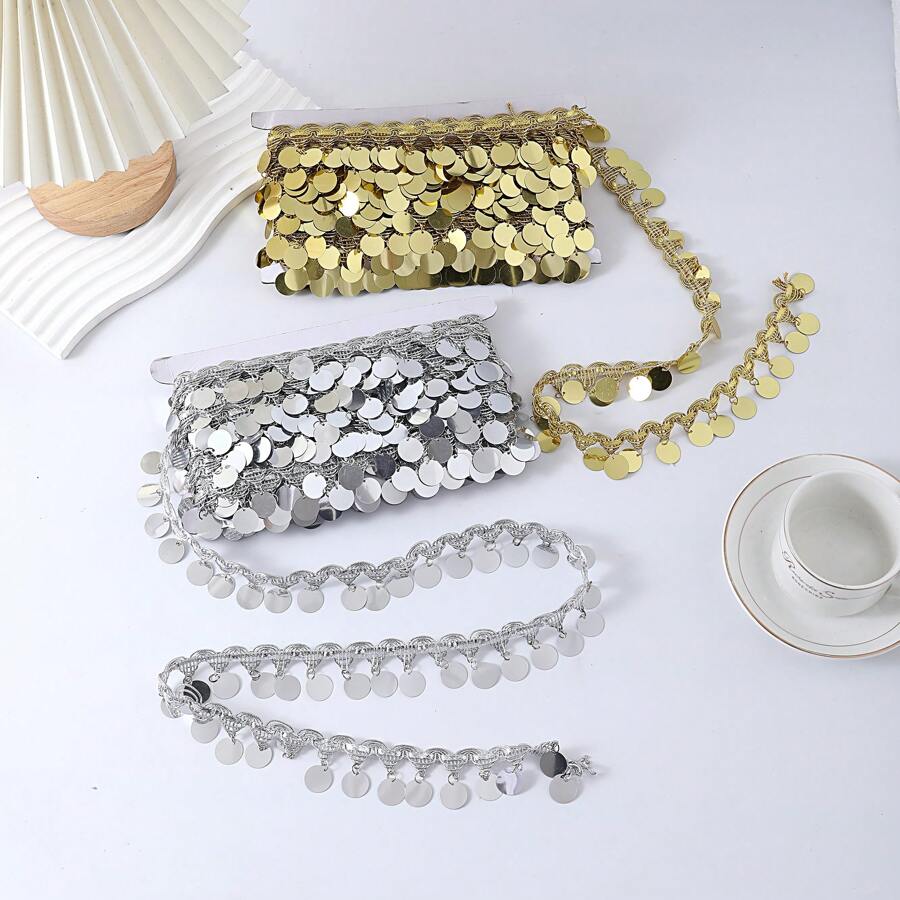 2 码 3.5 厘米亮片流苏吊坠蕾丝首饰装饰衣服流苏水钻 DIY 蕾丝配件流苏缝纫装饰部件衣服宝石或亮片