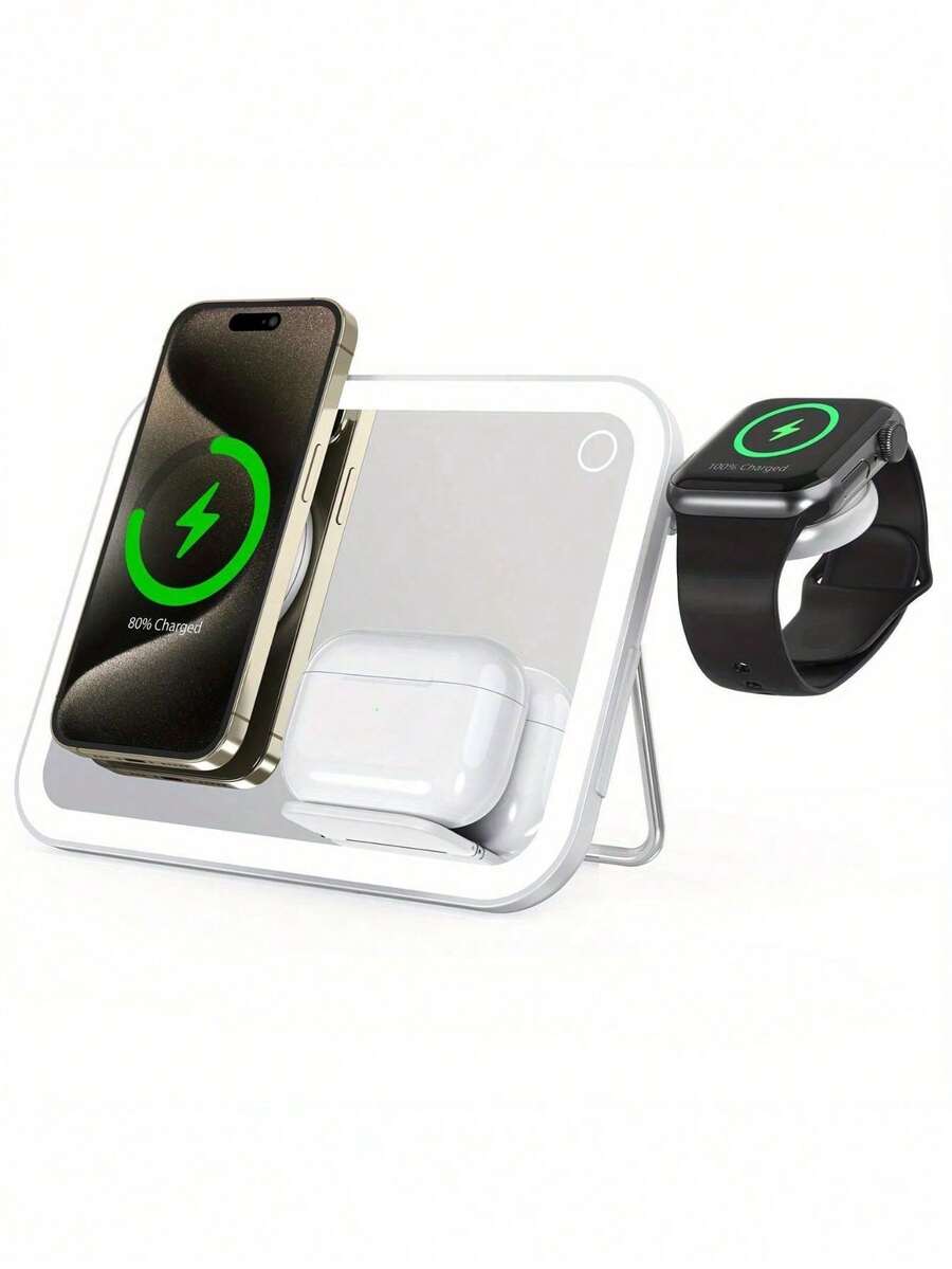 3 IN 1 Wireless Charger Makeup Mirror LED Light Mirror Fast