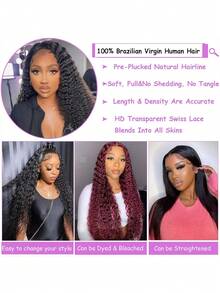 Curly Lace Front Wig Human Hair 13x4 Jerry Curly Transparent Lace Frontal Wig With Baby Hair Pre Plucked Curly Wigs For Women 180 Density Brazilian HD Lace Front Wigs Human Hair - 黑色 - 查看 3