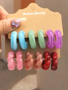 Bộ 6-12 chiếc/Bộ Hoa tai tròn hình chữ C nhiều màu sắc phong cách Bohemian, Phụ kiện trang sức đa năng hàng ngày cho phụ nữ - Bộ bông tai hình chữ C - Xem 4