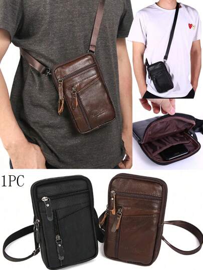 1PC Fashionable Outdoor Mobile Phone Bag, Leather Belt Outdoor Sports Shoulder Bag, Diagonal Small Square Bag New Men's Waist Bag, Mobile Phone Bag, Men's Handbag, Small Chest Shoulder Strap Bag, Crossbody Bag Cowboy Side Bag Vintage Pouch