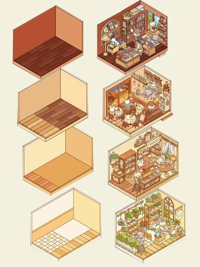 Autocolant decorativ 3D DIY, autocolant manual "Deschis astăzi", autocolante 3D stratificate cu case, potrivite pentru scene de case mici, DIY, cafenea, brutărie, bibliotecă, seră, meșteșuguri și jurnal, nu necesită tăiere, înapoi la școală