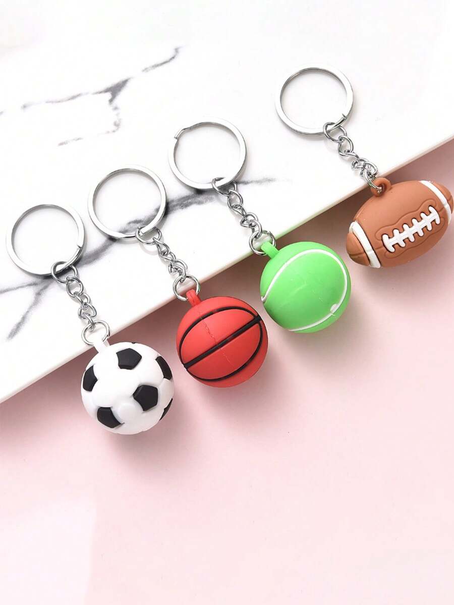 4 件装多色皮球钥匙链吊坠包饰配件 - 彩色 - 查看 1